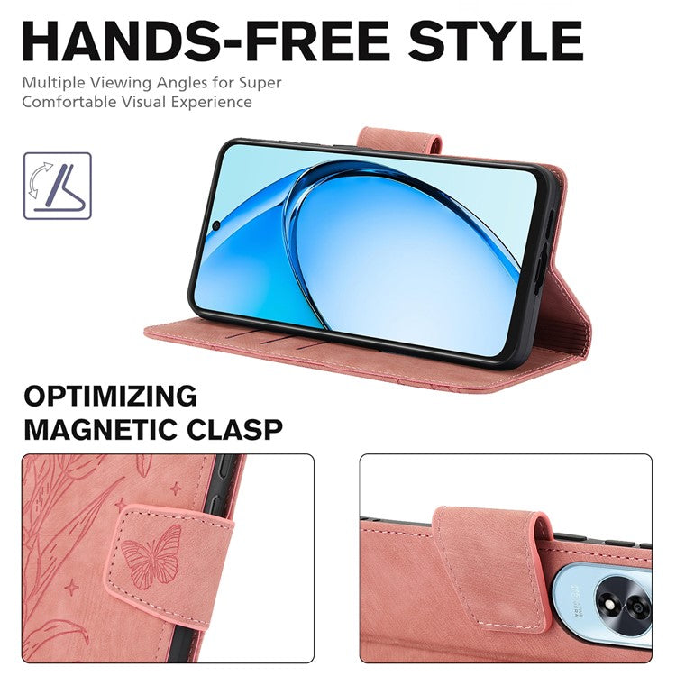 SY-001 For Oppo A60 4G Case with Hand Strap Butterfly Flower Leather Wallet Phone Cover - Pink