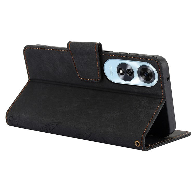 SY-001 For Oppo A60 4G Case with Hand Strap Butterfly Flower Leather Wallet Phone Cover - Black