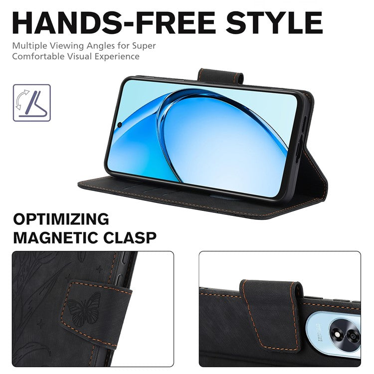 SY-001 For Oppo A60 4G Case with Hand Strap Butterfly Flower Leather Wallet Phone Cover - Black