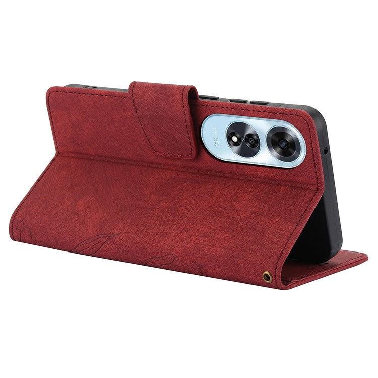 SY-001 For Oppo A60 4G Case with Hand Strap Butterfly Flower Leather Wallet Phone Cover - Red