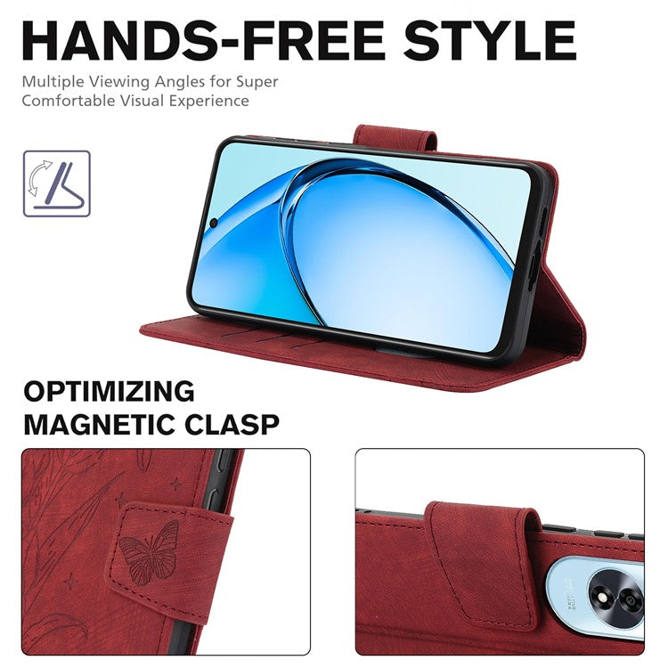 SY-001 For Oppo A60 4G Case with Hand Strap Butterfly Flower Leather Wallet Phone Cover - Red
