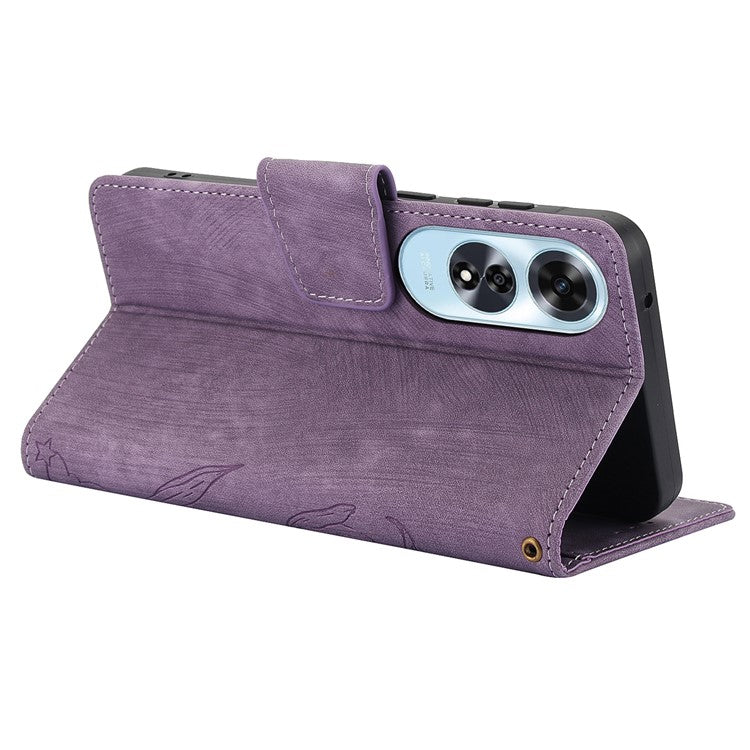 SY-001 For Oppo A60 4G Case with Hand Strap Butterfly Flower Leather Wallet Phone Cover - Purple