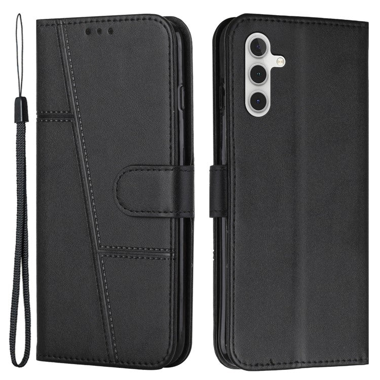 For Samsung Galaxy M55 5G / C55 5G Phone Case Anti-Scratch PU Leather Stand Wallet Cover - Black