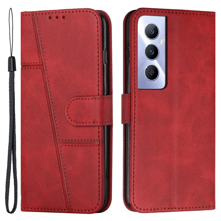 For Realme C65 4G Case Calf Texture PU Leather Full Protection Cell Phone Cover - Red