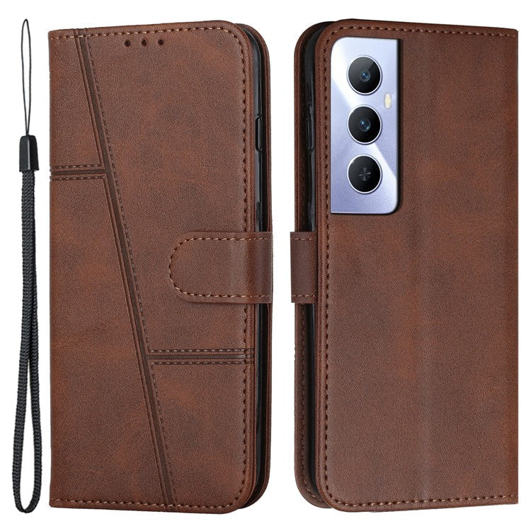 For Realme C65 4G Case Calf Texture PU Leather Full Protection Cell Phone Cover - Brown