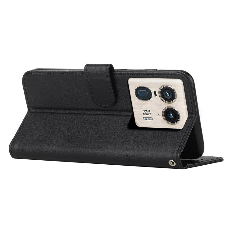 For Motorola Edge 50 Ultra 5G / Moto X50 Ultra 5G Case PU Leather Calf Texture Phone Cover with Stand - Black