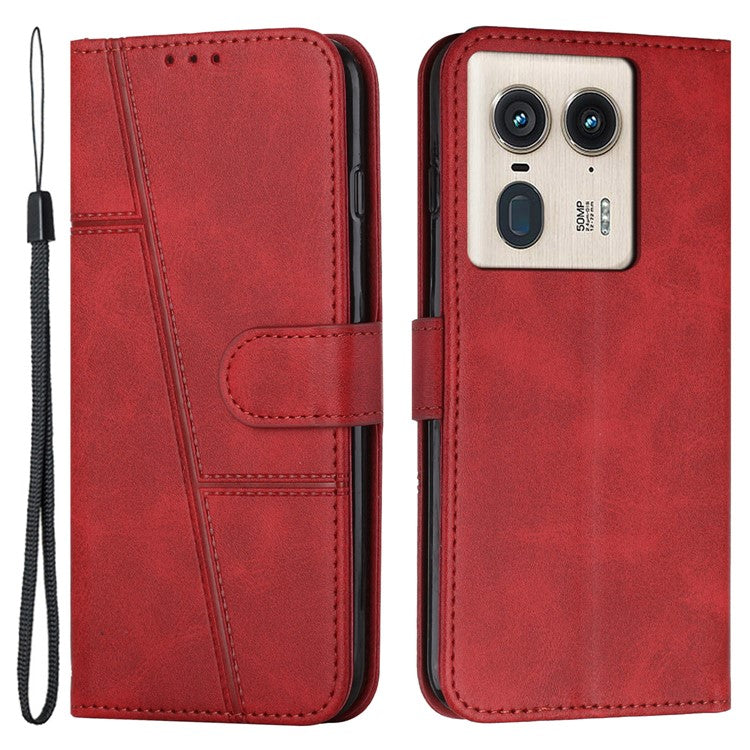 For Motorola Edge 50 Ultra 5G / Moto X50 Ultra 5G Case PU Leather Calf Texture Phone Cover with Stand - Red