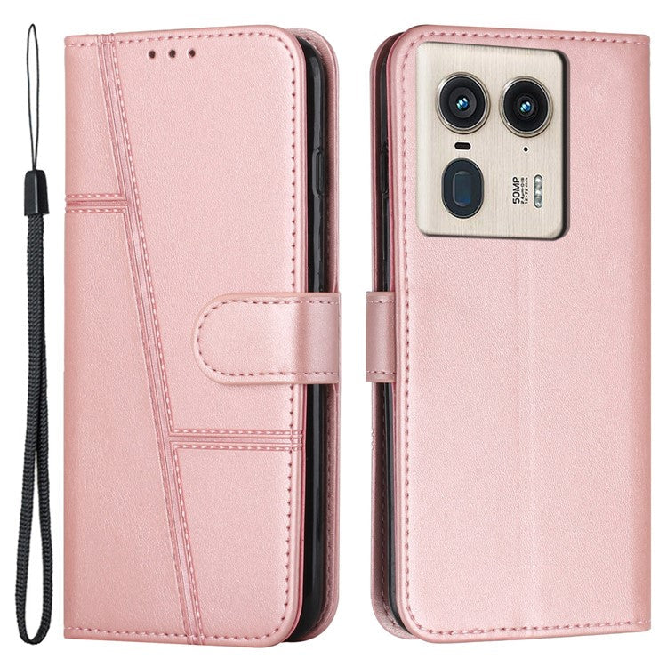 For Motorola Edge 50 Ultra 5G / Moto X50 Ultra 5G Case PU Leather Calf Texture Phone Cover with Stand - Rose Gold