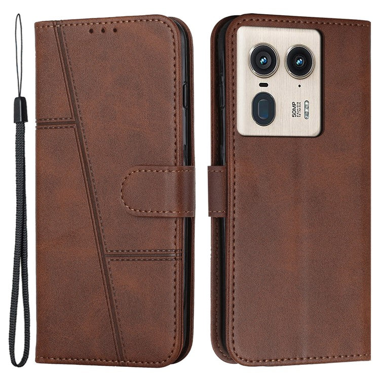 For Motorola Edge 50 Ultra 5G / Moto X50 Ultra 5G Case PU Leather Calf Texture Phone Cover with Stand - Brown
