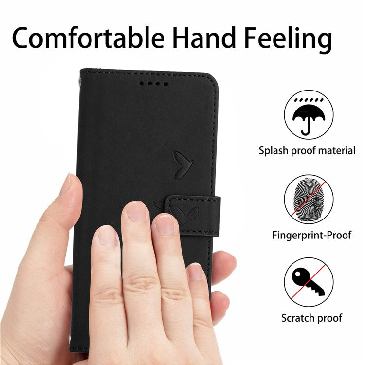 For TECNO Camon 30 4G / 5G Wallet Case Love Heart Imprinted Skin-Touch Feeling Leather Cover - Black