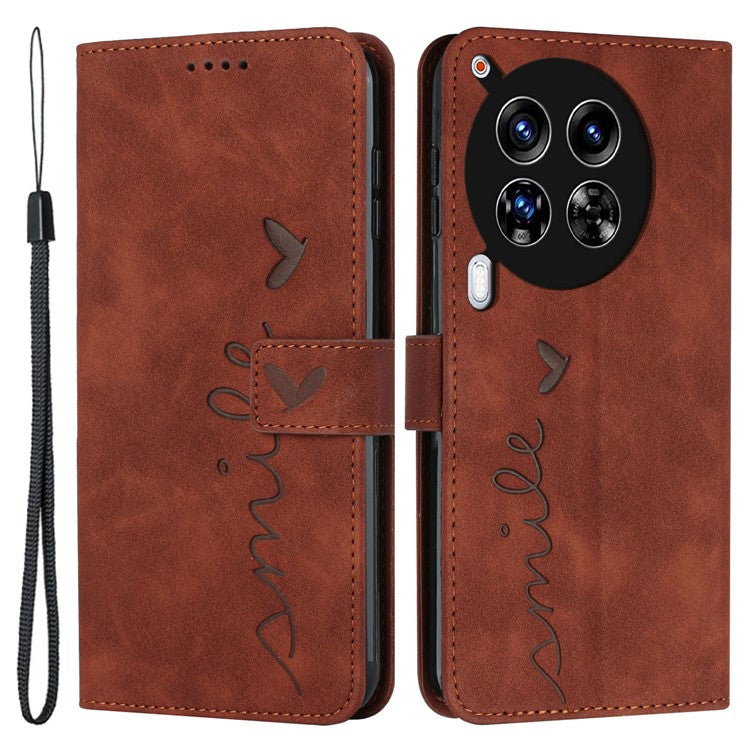For TECNO Camon 30 4G / 5G Wallet Case Love Heart Imprinted Skin-Touch Feeling Leather Cover - Brown