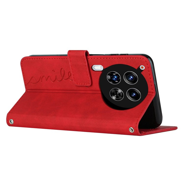 For TECNO Camon 30 4G / 5G Wallet Case Love Heart Imprinted Skin-Touch Feeling Leather Cover - Red