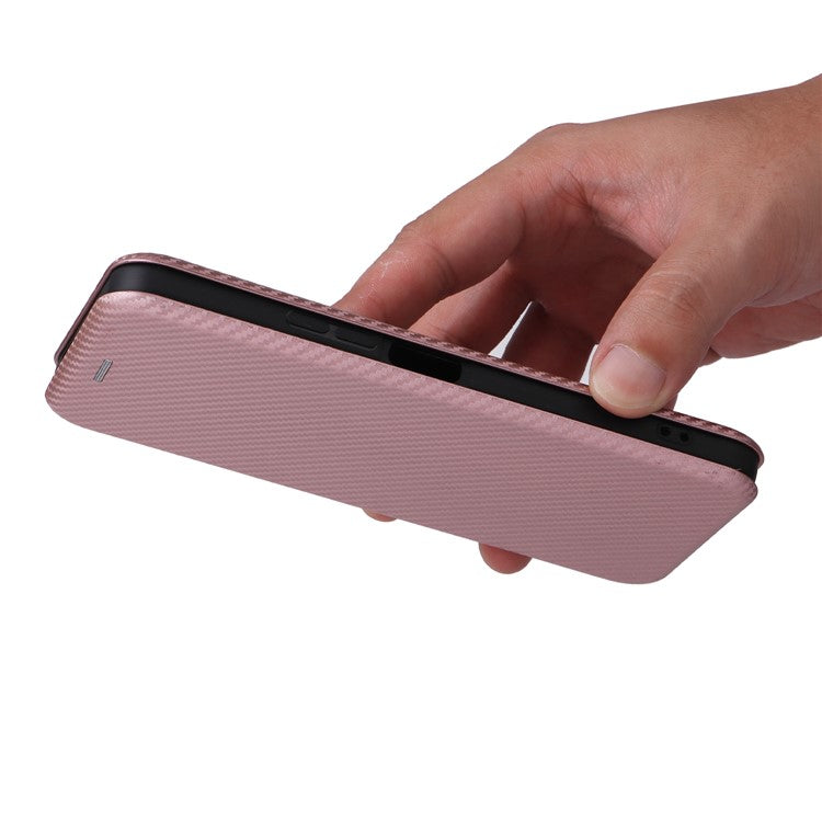 For vivo Y03 / Y18 4G Case Card Slots Leather Phone Cover Carbon Fiber Texture - Rose Gold