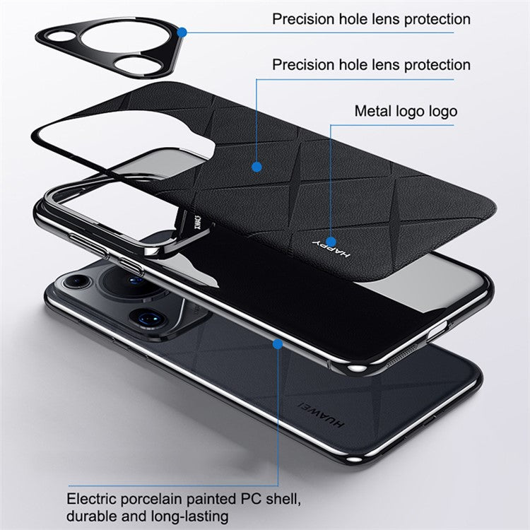 For Huawei Pura 70 Ultra Case PU Leather + Hard PC Phone Cover Anti-Fingerprint - Green