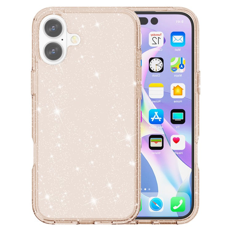 For iPhone 16 Plus Case Sparkly Glitter PC+TPU Phone Cover - Gold