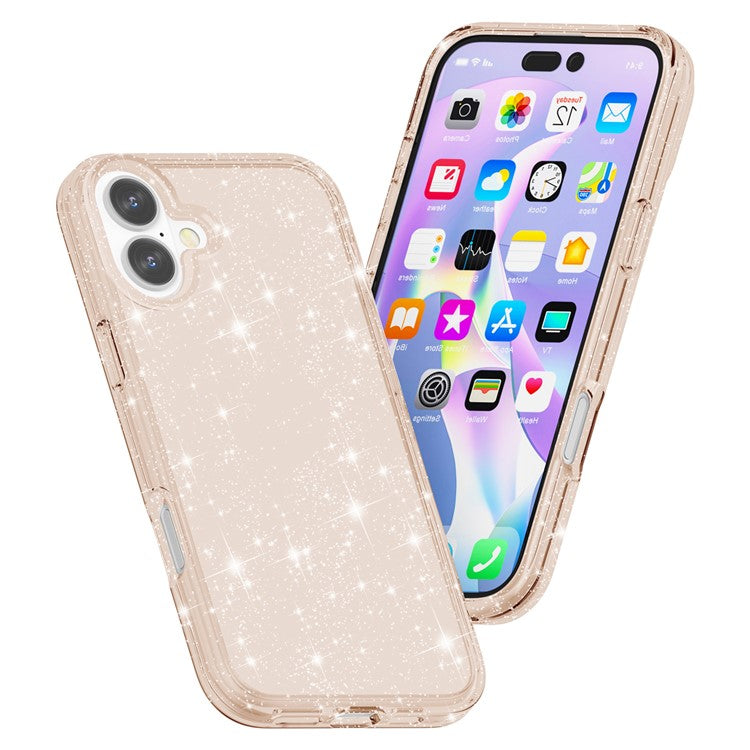 For iPhone 16 Plus Case Sparkly Glitter PC+TPU Phone Cover - Gold