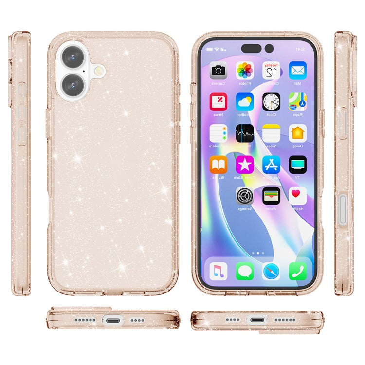 For iPhone 16 Plus Case Sparkly Glitter PC+TPU Phone Cover - Gold
