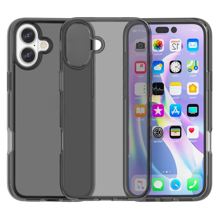 For iPhone 16 Case PC + TPU Anti-scratch Clear Phone Cover - Transparent Black