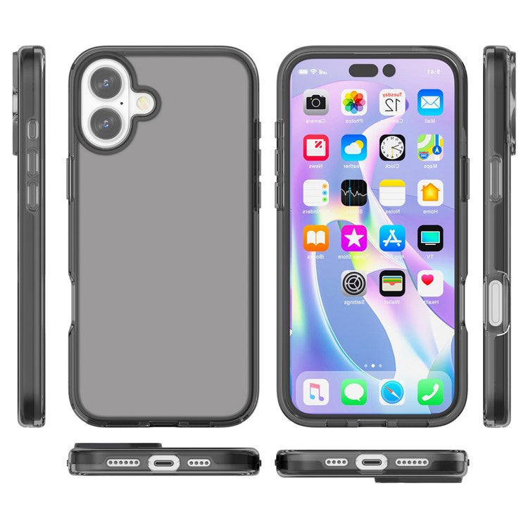 For iPhone 16 Case PC + TPU Anti-scratch Clear Phone Cover - Transparent Black