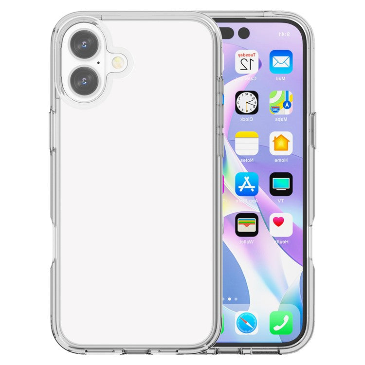 For iPhone 16 Case PC + TPU Anti-scratch Clear Phone Cover - Transparent White