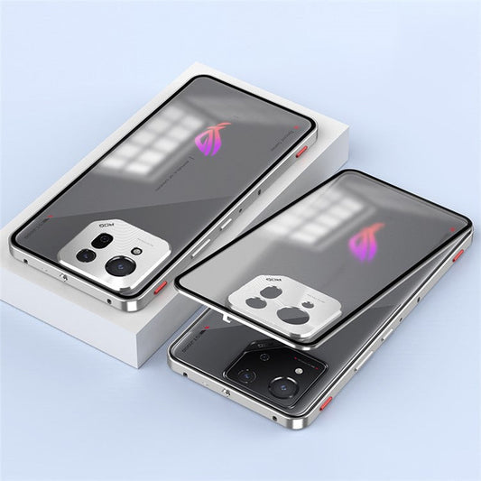 For Asus ROG Phone 8 5G / 8 Pro 5G Case Snap Lock Metal Frame PC Back Matte Phone Cover - Silver