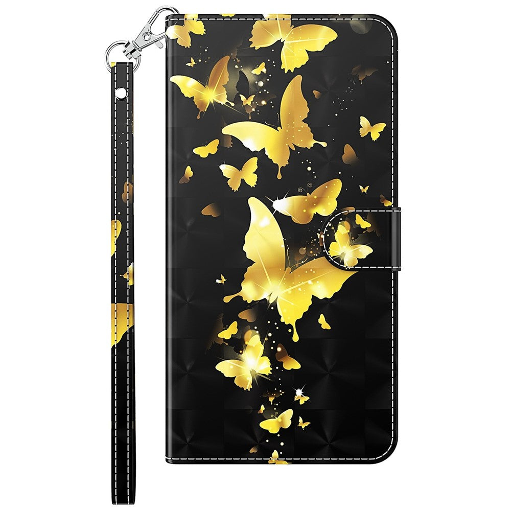 For Samsung Galaxy M13 4G PU Leather Flip Wallet Phone Case Stand Feature 3D Pattern Printing Magnetic Protection Phone Cover with Strap - Golden Butterflies