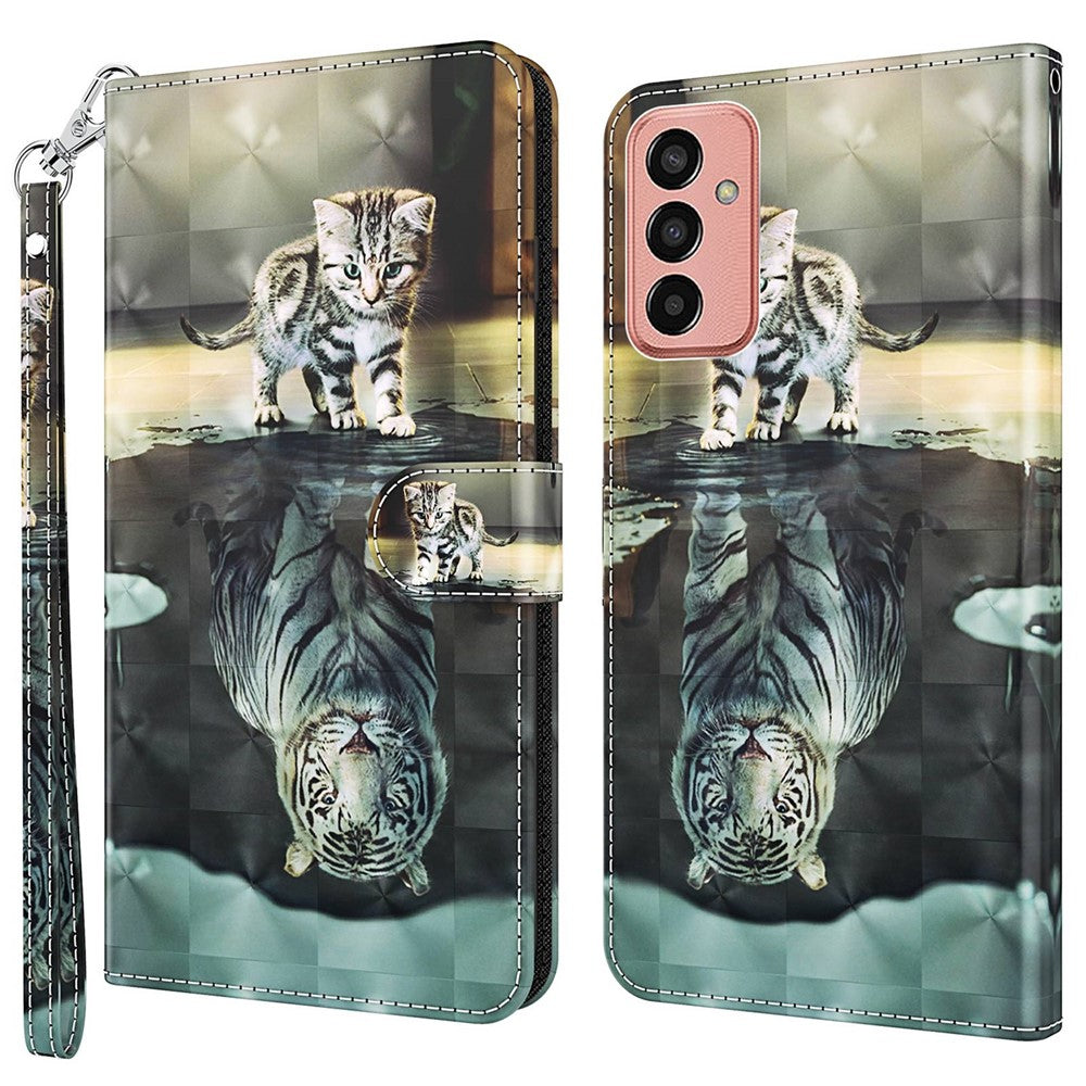 For Samsung Galaxy M13 4G PU Leather Flip Wallet Phone Case Stand Feature 3D Pattern Printing Magnetic Protection Phone Cover with Strap - Cat / Tiger