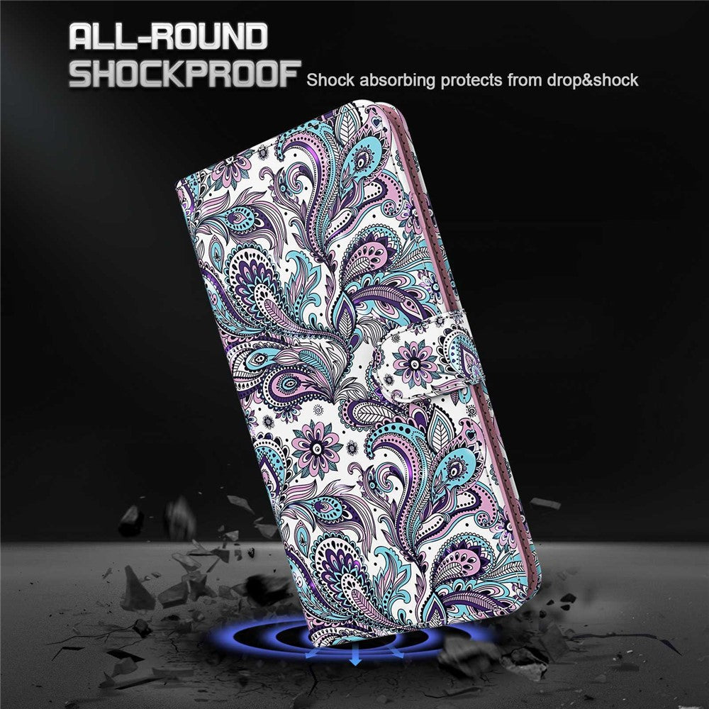 For Samsung Galaxy M13 4G PU Leather Flip Wallet Phone Case Stand Feature 3D Pattern Printing Magnetic Protection Phone Cover with Strap - Purple Impatiens