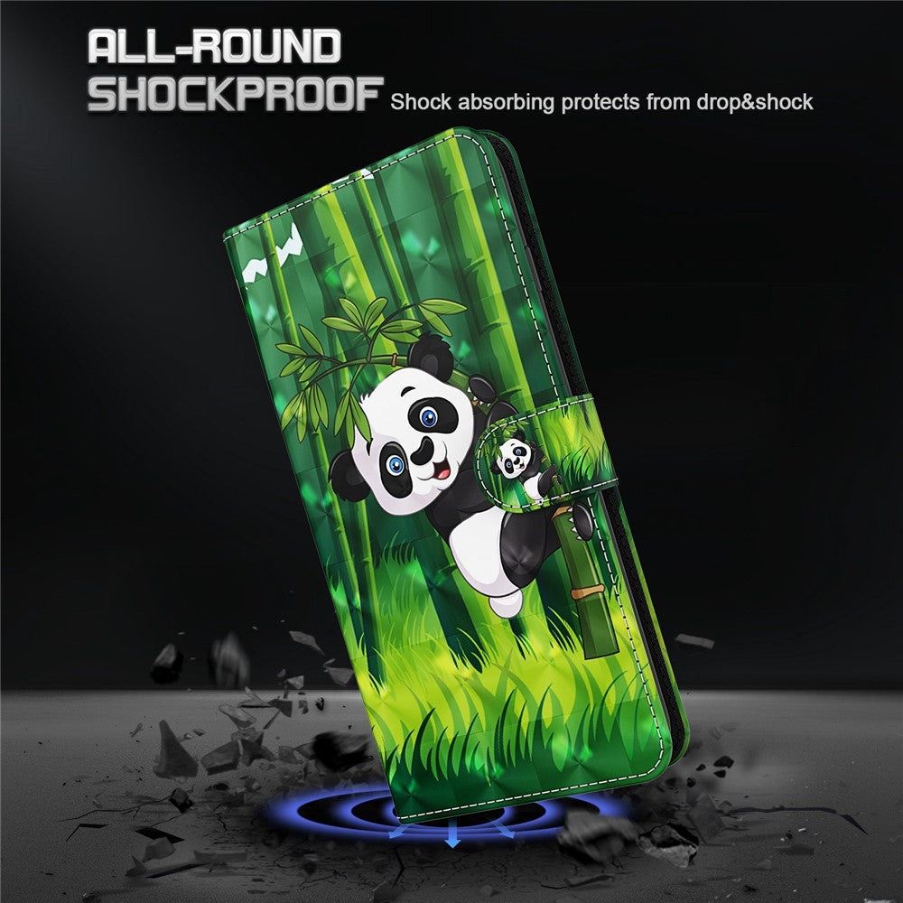 For Samsung Galaxy M13 4G PU Leather Flip Wallet Phone Case Stand Feature 3D Pattern Printing Magnetic Protection Phone Cover with Strap - Panda Climbing