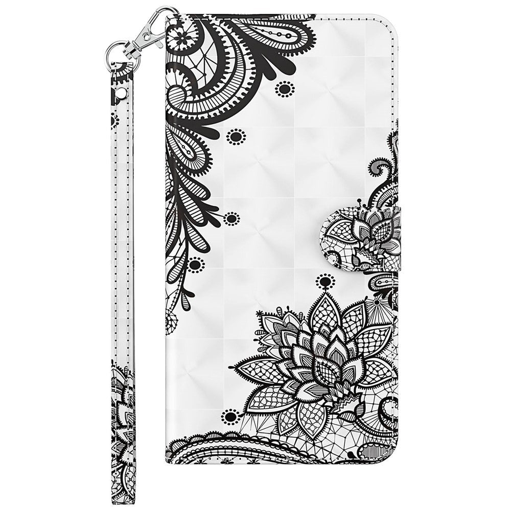For Samsung Galaxy M13 4G PU Leather Flip Wallet Phone Case Stand Feature 3D Pattern Printing Magnetic Protection Phone Cover with Strap - Lace Flower