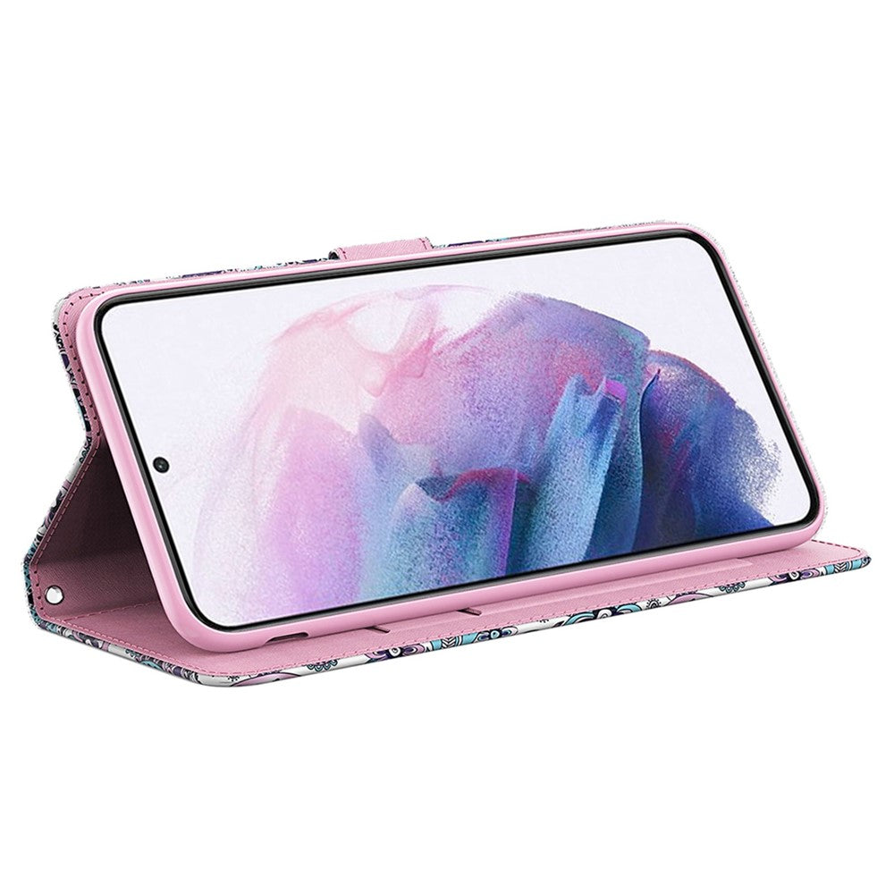 For Samsung Galaxy M33 5G (Global Version) 3D Pattern Printing PU Leather Case Viewing Stand Magnetic Protect Flip Wallet Cover with Strap - Purple Impatiens
