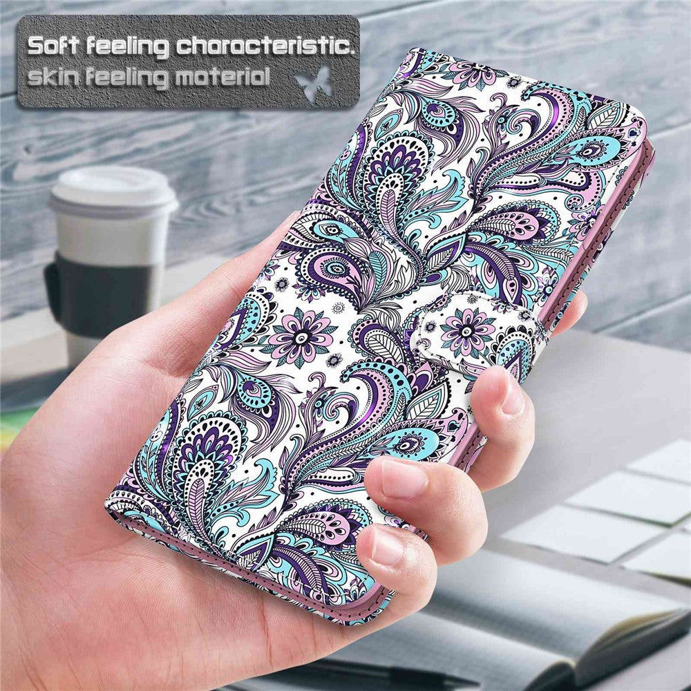 For Samsung Galaxy M33 5G (Global Version) 3D Pattern Printing PU Leather Case Viewing Stand Magnetic Protect Flip Wallet Cover with Strap - Purple Impatiens