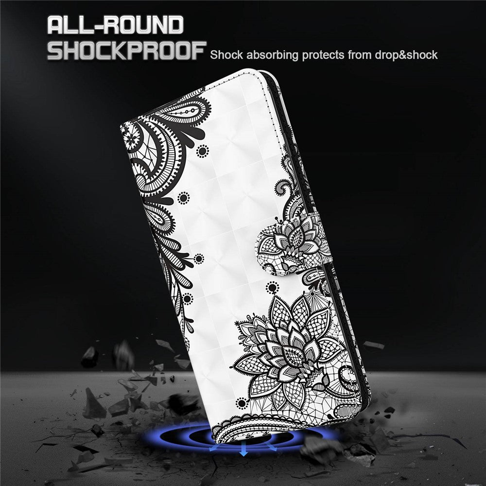 For Samsung Galaxy M33 5G (Global Version) 3D Pattern Printing PU Leather Case Viewing Stand Magnetic Protect Flip Wallet Cover with Strap - Lace Flower