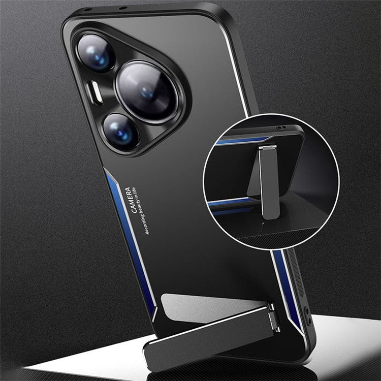 For Huawei Pura 70 Mobile Phone Case Slim-Fit Aluminum Alloy + TPU Phone Cover with Kickstand - Gold