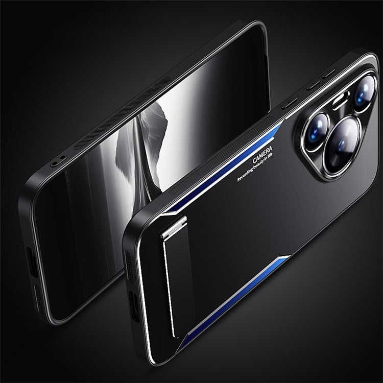 For Huawei Pura 70 Mobile Phone Case Slim-Fit Aluminum Alloy + TPU Phone Cover with Kickstand - Gold