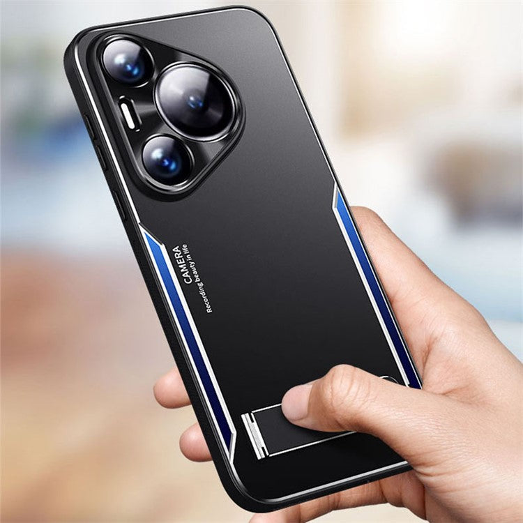 For Huawei Pura 70 Mobile Phone Case Slim-Fit Aluminum Alloy + TPU Phone Cover with Kickstand - Gold