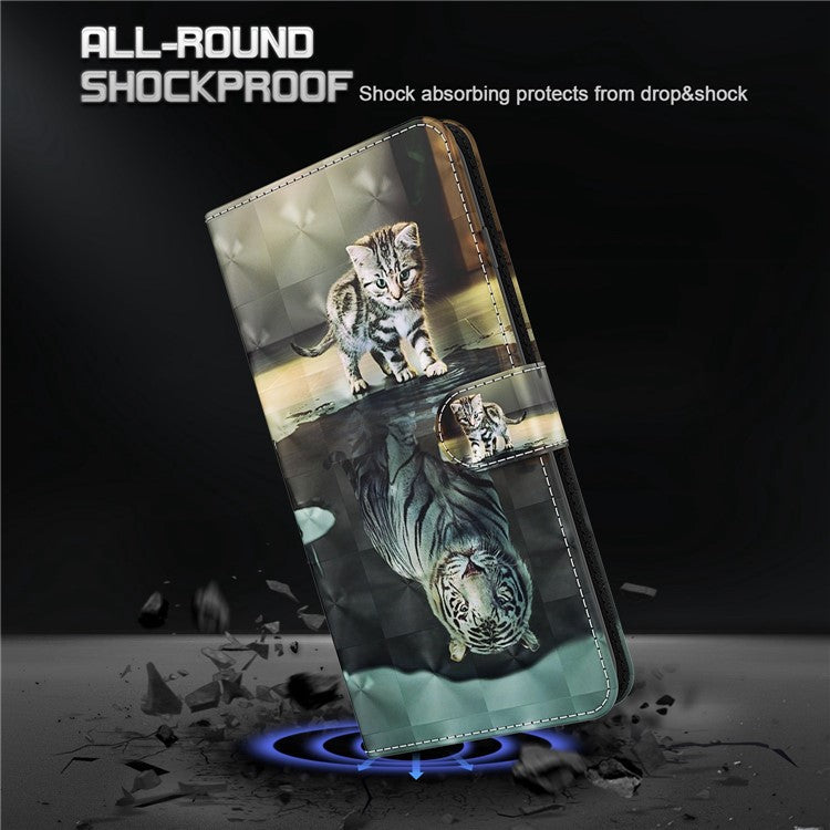 For Honor Magic4 Lite 4G / 5G PU Leather Flip Wallet Cover 3D Pattern Printing Stand Feature Magnetic Protective Phone Case with Strap - Cat / Tiger