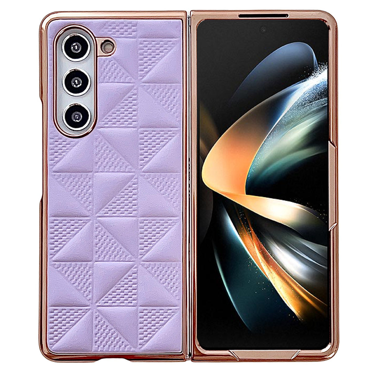 For Samsung Galaxy Z Fold6 5G Case Grid Pattern PU Leather+PC Electroplating Phone Cover - Purple