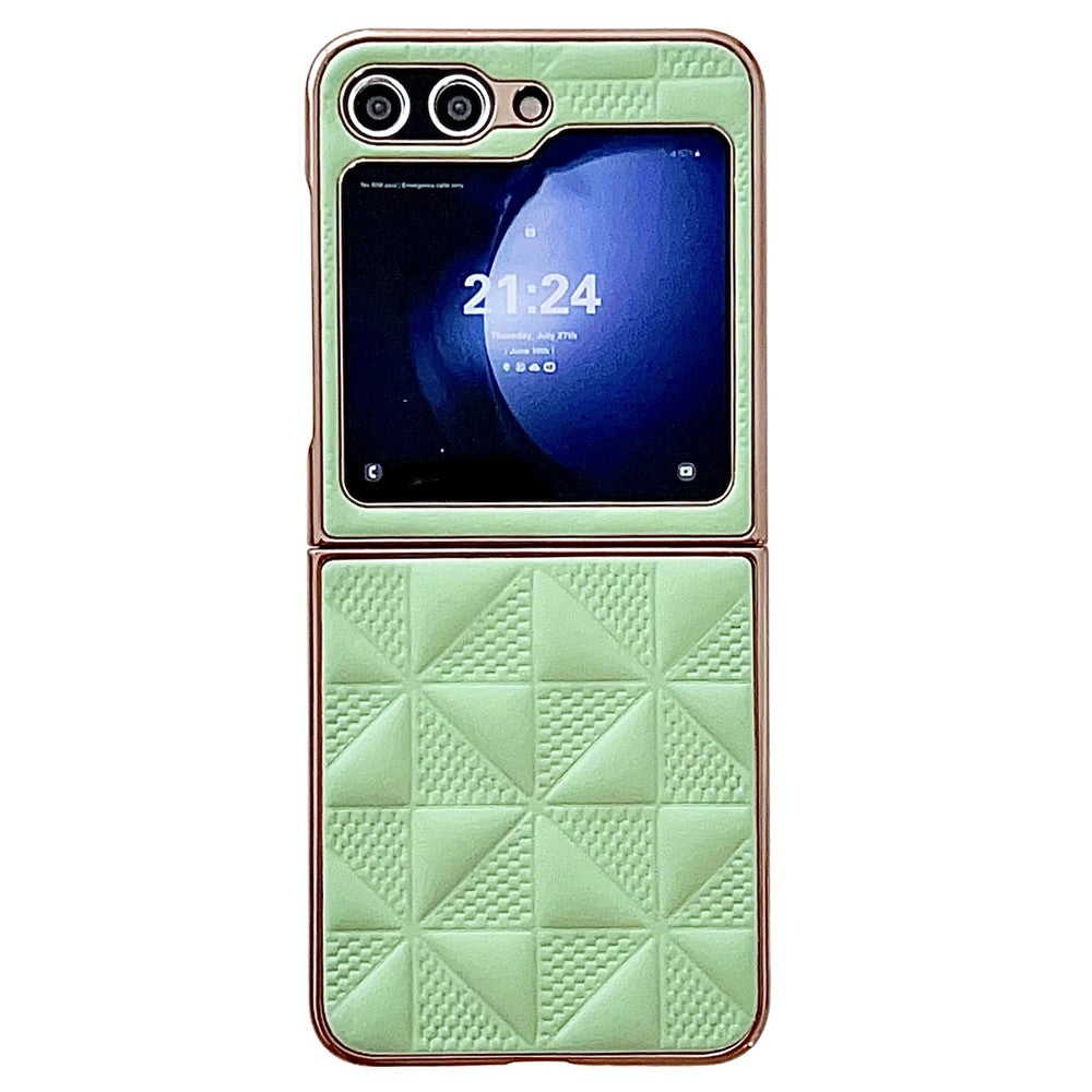 For Samsung Galaxy Z Flip7 FE 5G / Z Flip6 5G / Z Flip5 5G Case Electroplating Frame Leather + PC Grid Texture Phone Cover - Light Green