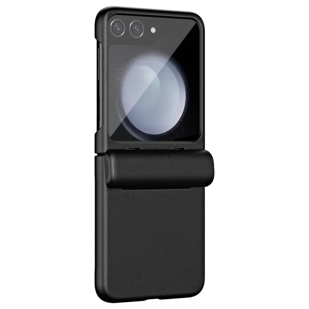 For Samsung Galaxy Z Flip7 FE 5G / Z Flip6 5G / Z Flip5 5G Case Textured Leather + PC Hinge Protection Phone Cover - Black