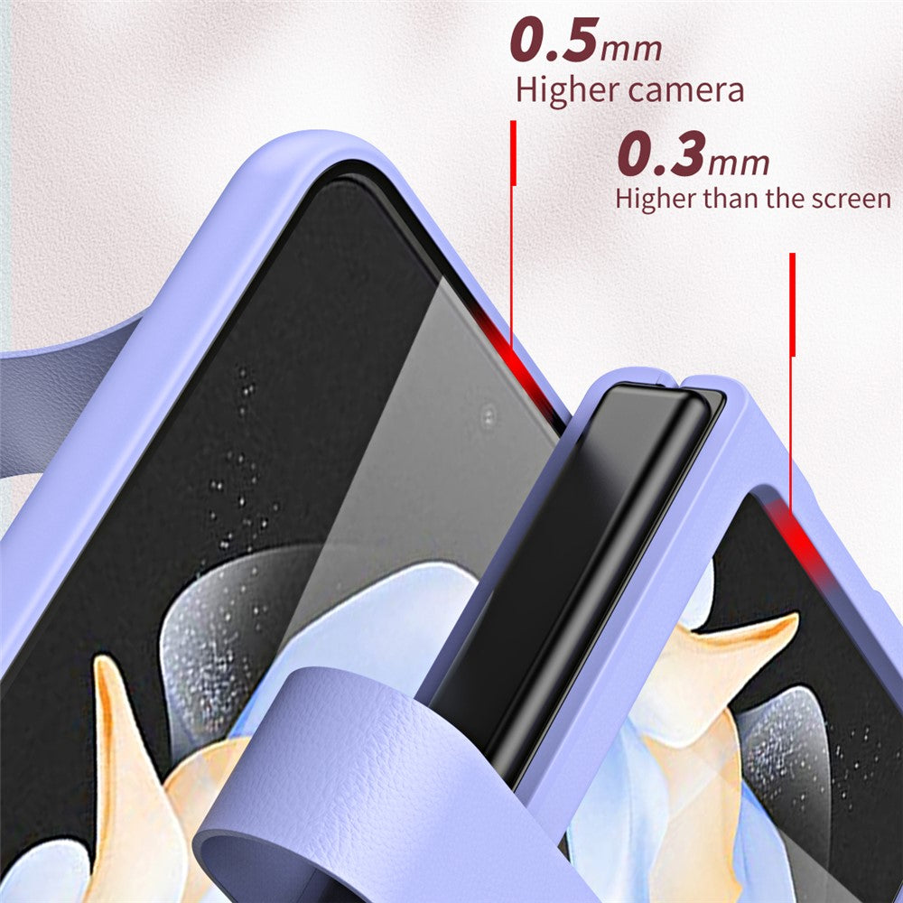 For Samsung Galaxy Z Flip7 FE 5G / Z Flip6 5G / Z Flip5 5G Case PU Leather + PC Phone Cover with Grip Strap - Purple