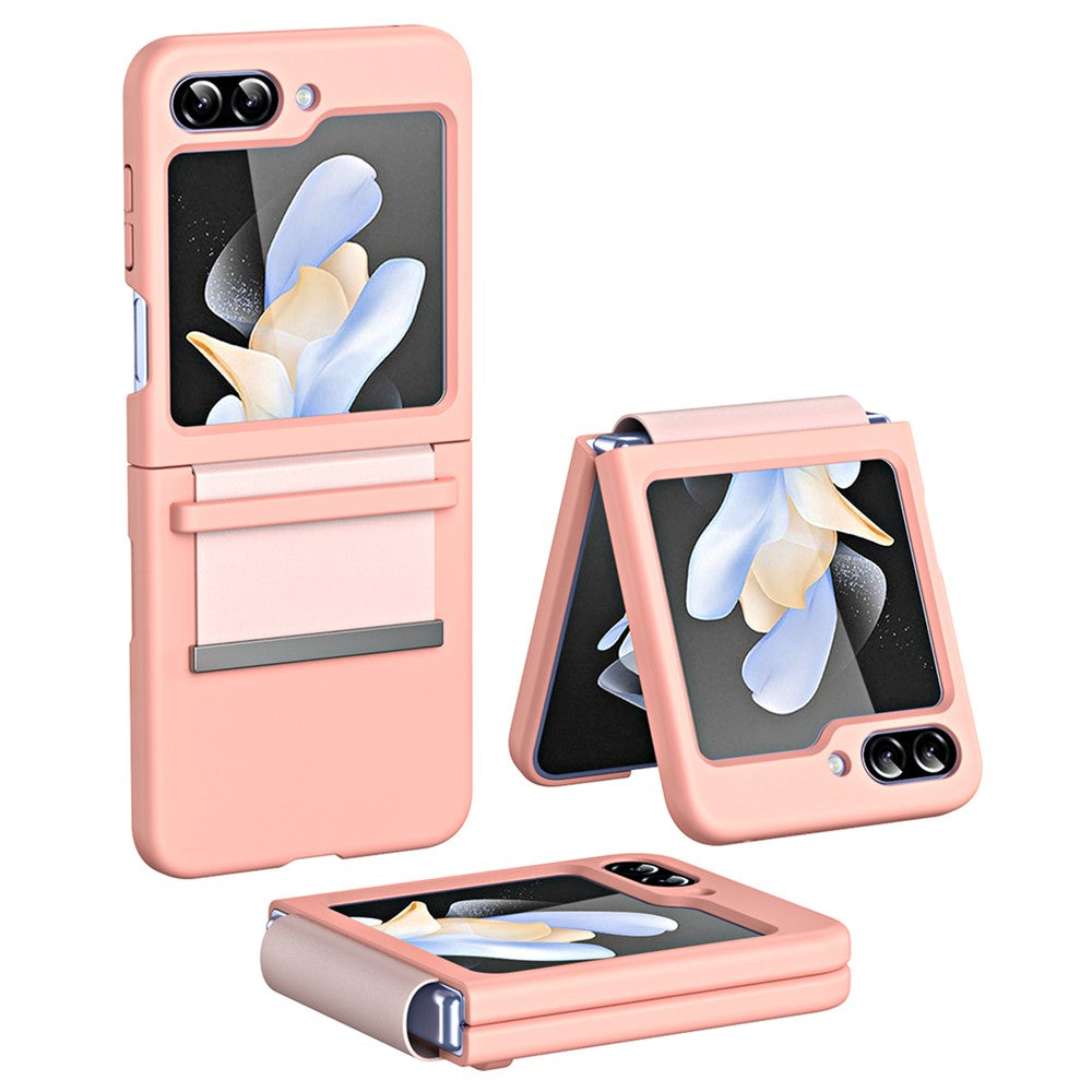 For Samsung Galaxy Z Flip7 FE 5G / Z Flip6 5G / Z Flip5 5G Hard PC Phone Case Retractable Strap Hinge Protection Phone Cover - Pink