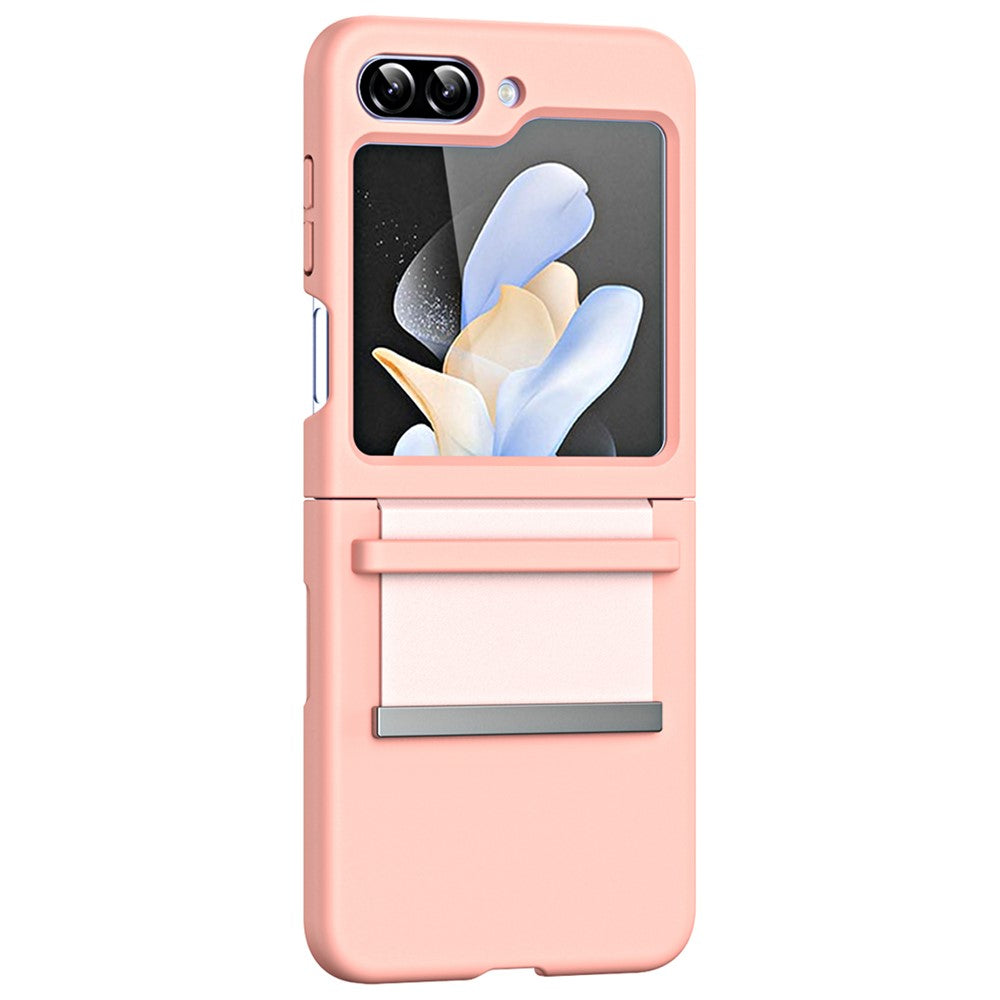 For Samsung Galaxy Z Flip7 FE 5G / Z Flip6 5G / Z Flip5 5G Hard PC Phone Case Retractable Strap Hinge Protection Phone Cover - Pink