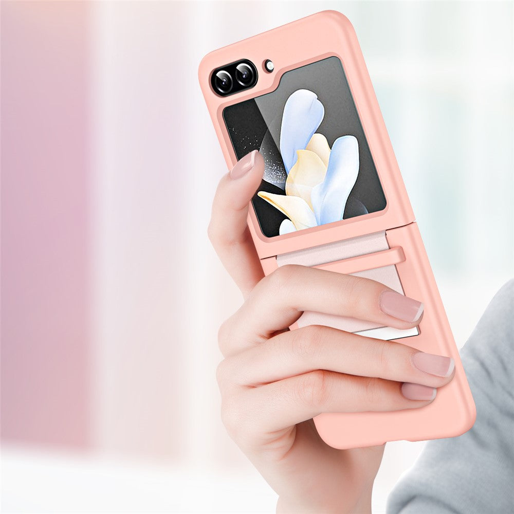 For Samsung Galaxy Z Flip7 FE 5G / Z Flip6 5G / Z Flip5 5G Hard PC Phone Case Retractable Strap Hinge Protection Phone Cover - Pink