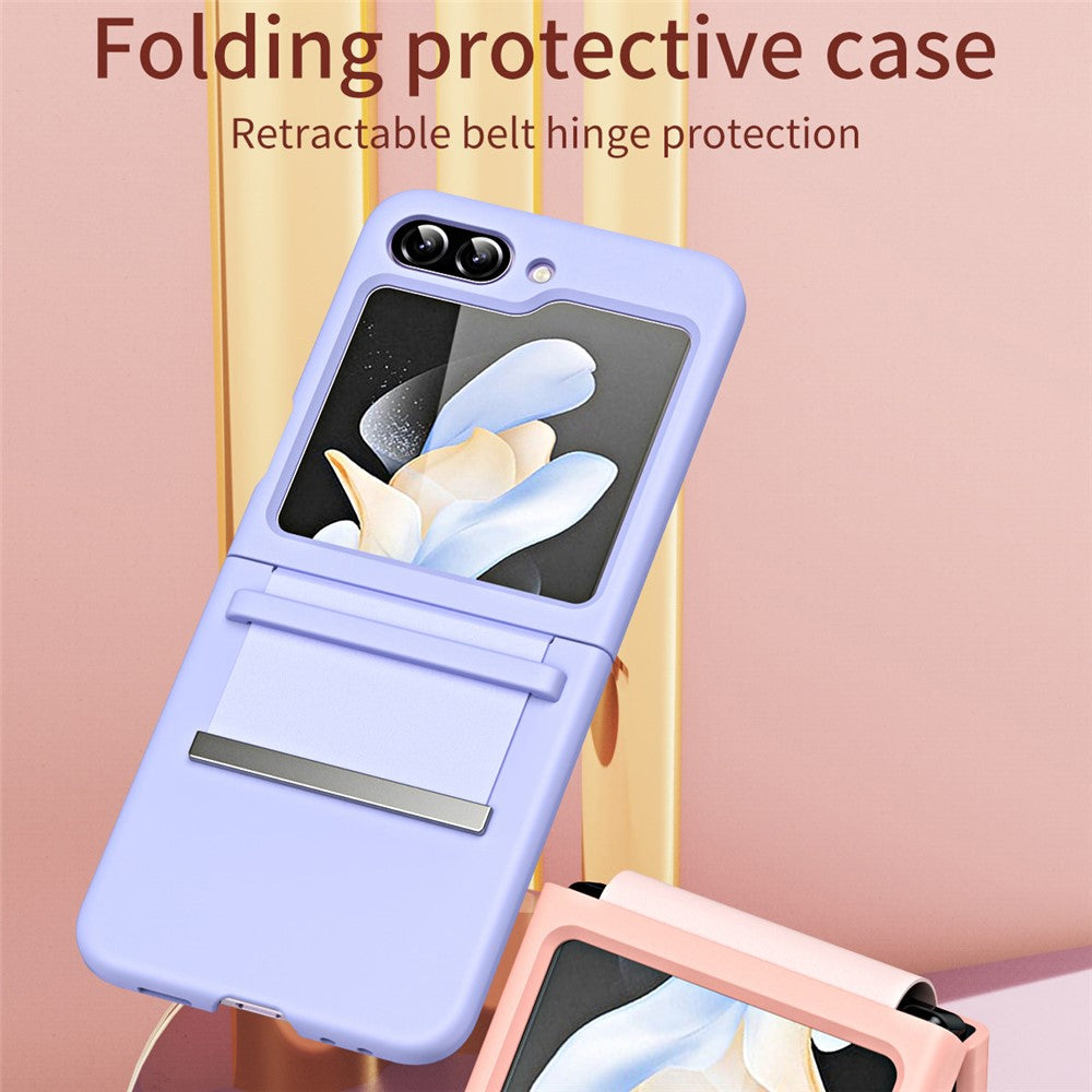 For Samsung Galaxy Z Flip7 FE 5G / Z Flip6 5G / Z Flip5 5G Hard PC Phone Case Retractable Strap Hinge Protection Phone Cover - Pink