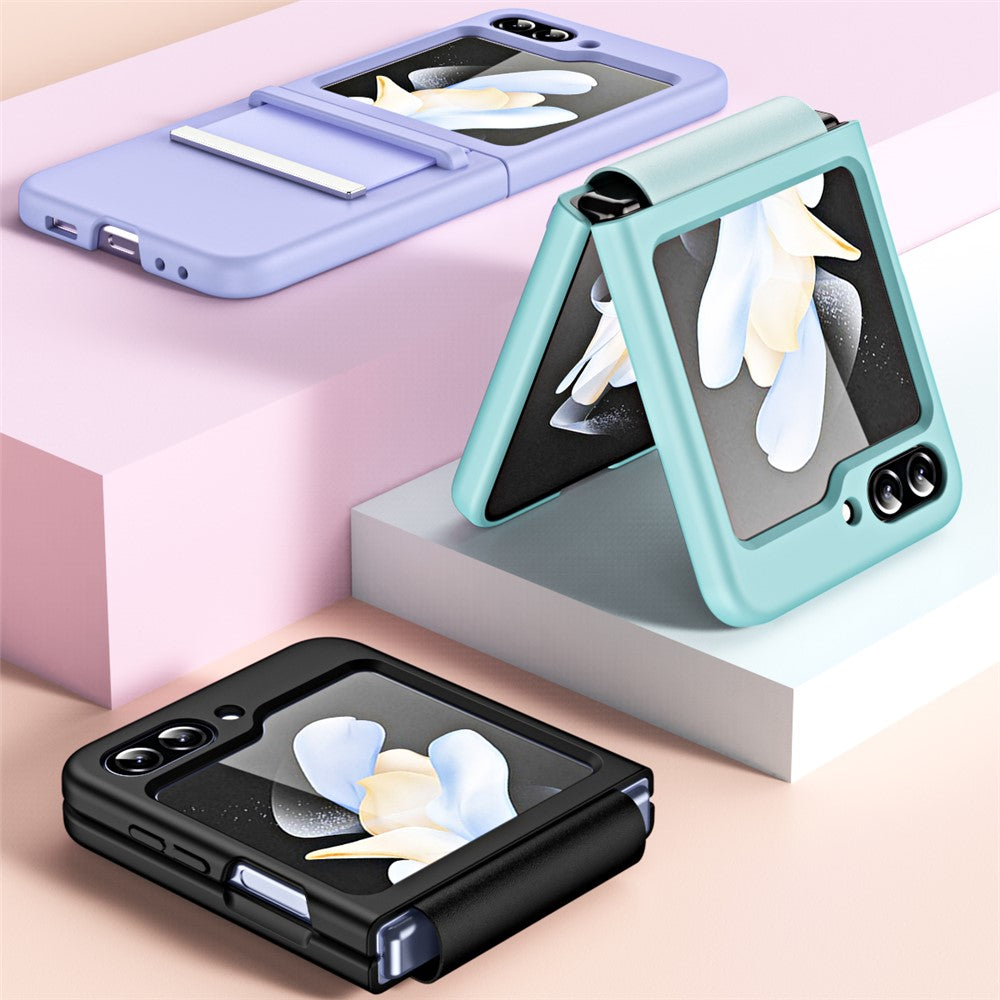 For Samsung Galaxy Z Flip7 FE 5G / Z Flip6 5G / Z Flip5 5G Hard PC Phone Case Retractable Strap Hinge Protection Phone Cover - Pink