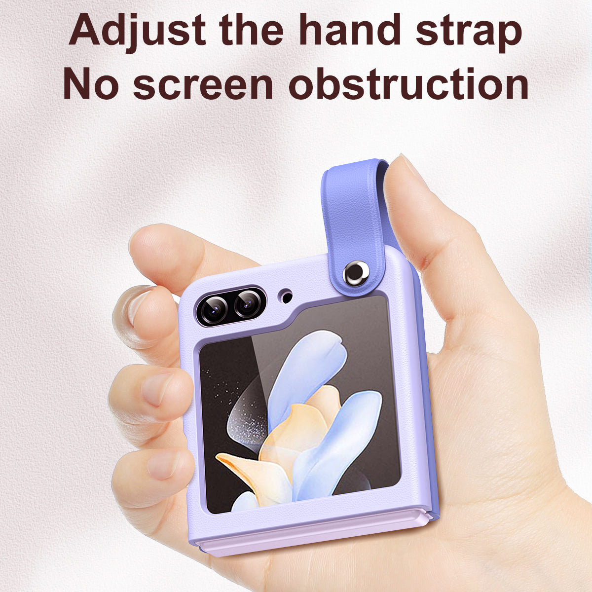 For Samsung Galaxy Z Flip6 5G PU+PC Case Dual Color Hand Strap Kickstand Phone Cover - Black / Navy Blue