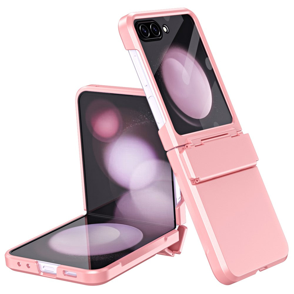For Samsung Galaxy Z Flip7 FE 5G / Z Flip6 5G / Z Flip5 5G Case Hard PC Non-Slip Phone Cover with Tempered Glass Film - Pink