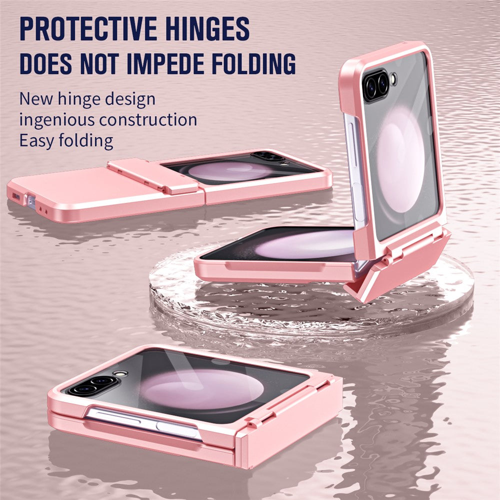For Samsung Galaxy Z Flip7 FE 5G / Z Flip6 5G / Z Flip5 5G Case Hard PC Non-Slip Phone Cover with Tempered Glass Film - Pink