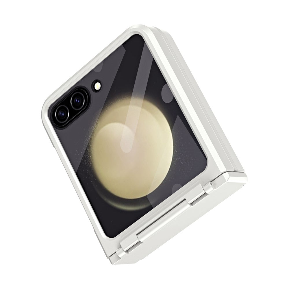 For Samsung Galaxy Z Flip7 FE 5G / Z Flip6 5G / Z Flip5 5G Case Hard PC Non-Slip Phone Cover with Tempered Glass Film - White